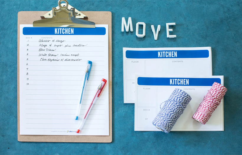 Kitchen checklist items on clipboard and note cards