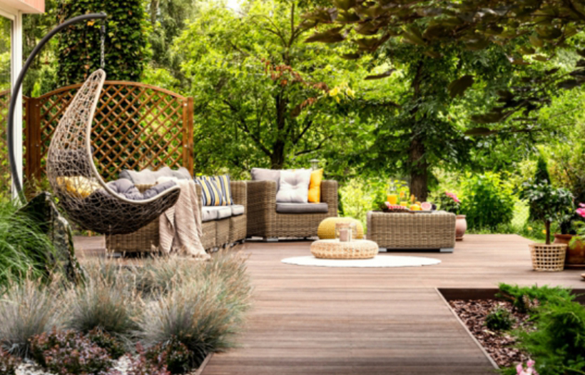 Garden decking with furniture