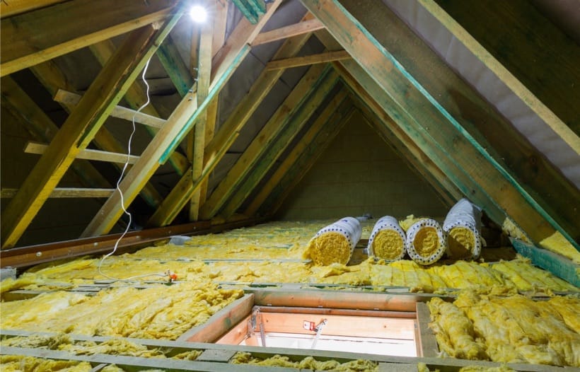 Loft containing insulation rolls