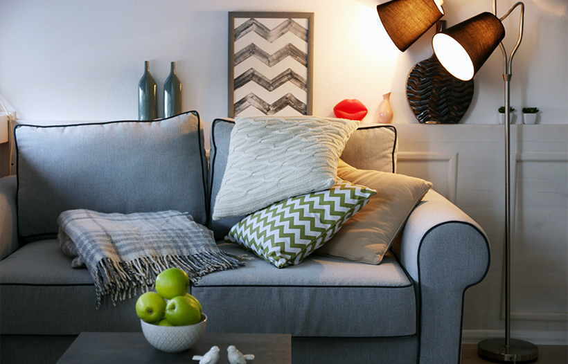 Lounge interior with boutiques, lighting and furniture