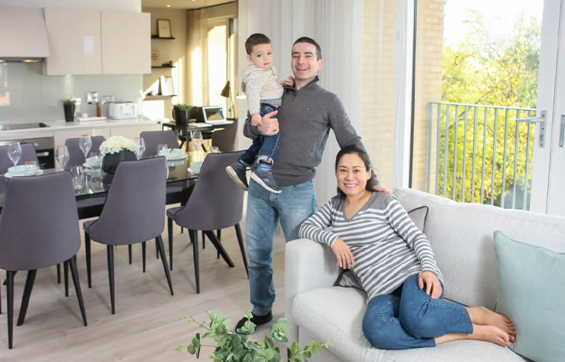 Family showcasing contemporary dining room and kitchen area