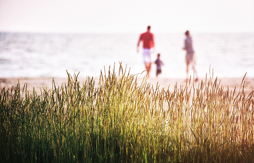 Family walking on the beach
