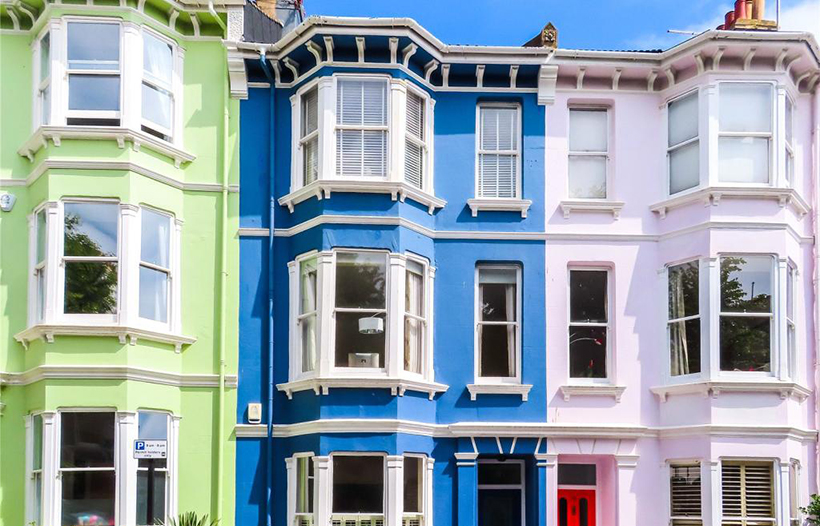 Row of coloured terraced houses