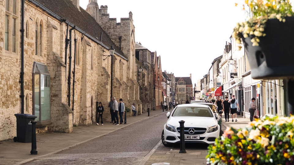 Historic high street in a local market town