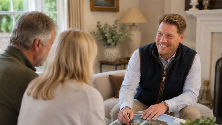 Pocock + Shaw agent discussing a valuation with homeowners