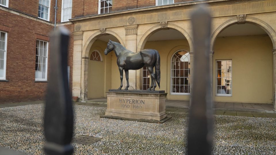 Horse statue in a historic courtyard in Newmarket